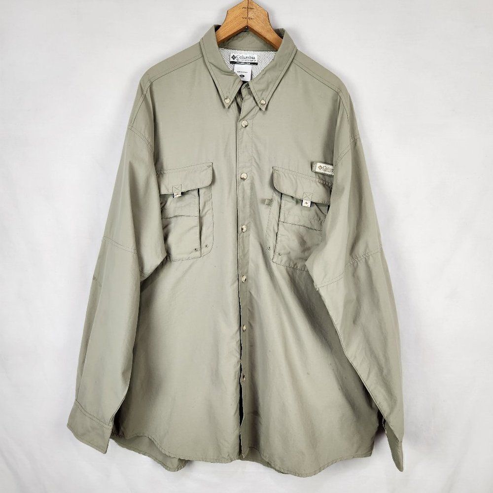 Columbia Mens PFG Vented Button Up Shirt Extra Large XL Kahki Fishing Outdoor